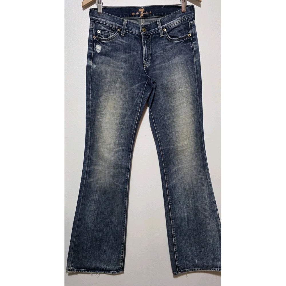 7 For All Mankind Women's Denim Jeans Flare Sz 28x33 Dark Y2K Low Rise Bling